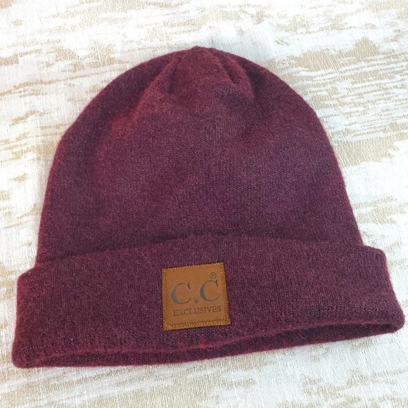 C.C Other - Unisex Soft Ribbed Leather Patch C.C. Beanie Strawberry